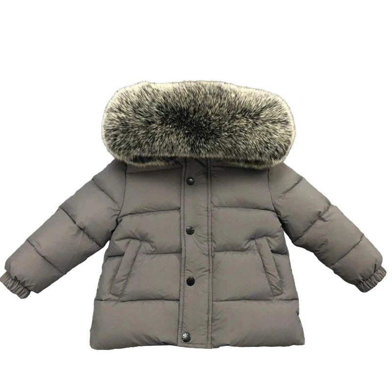 Winter Coat Grey Matt finish Racoon fur Hood