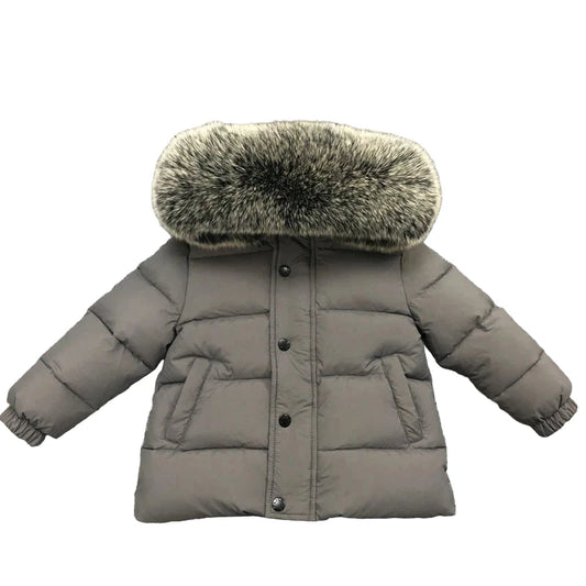 Winter Coat Grey Matt finish Racoon fur Hood