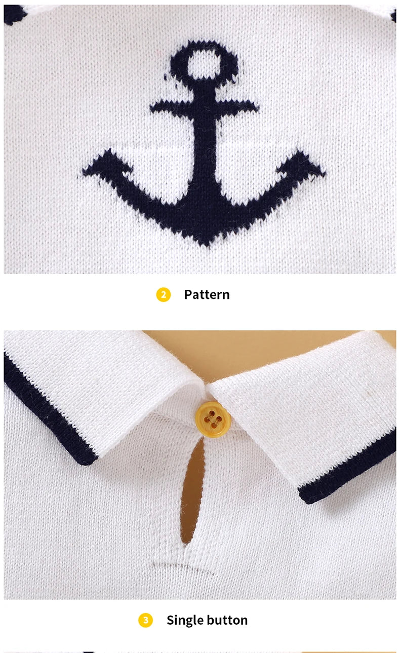 Baby Boys Navy Blue Nautical Knit Bodysuit with Collar *Online Product
