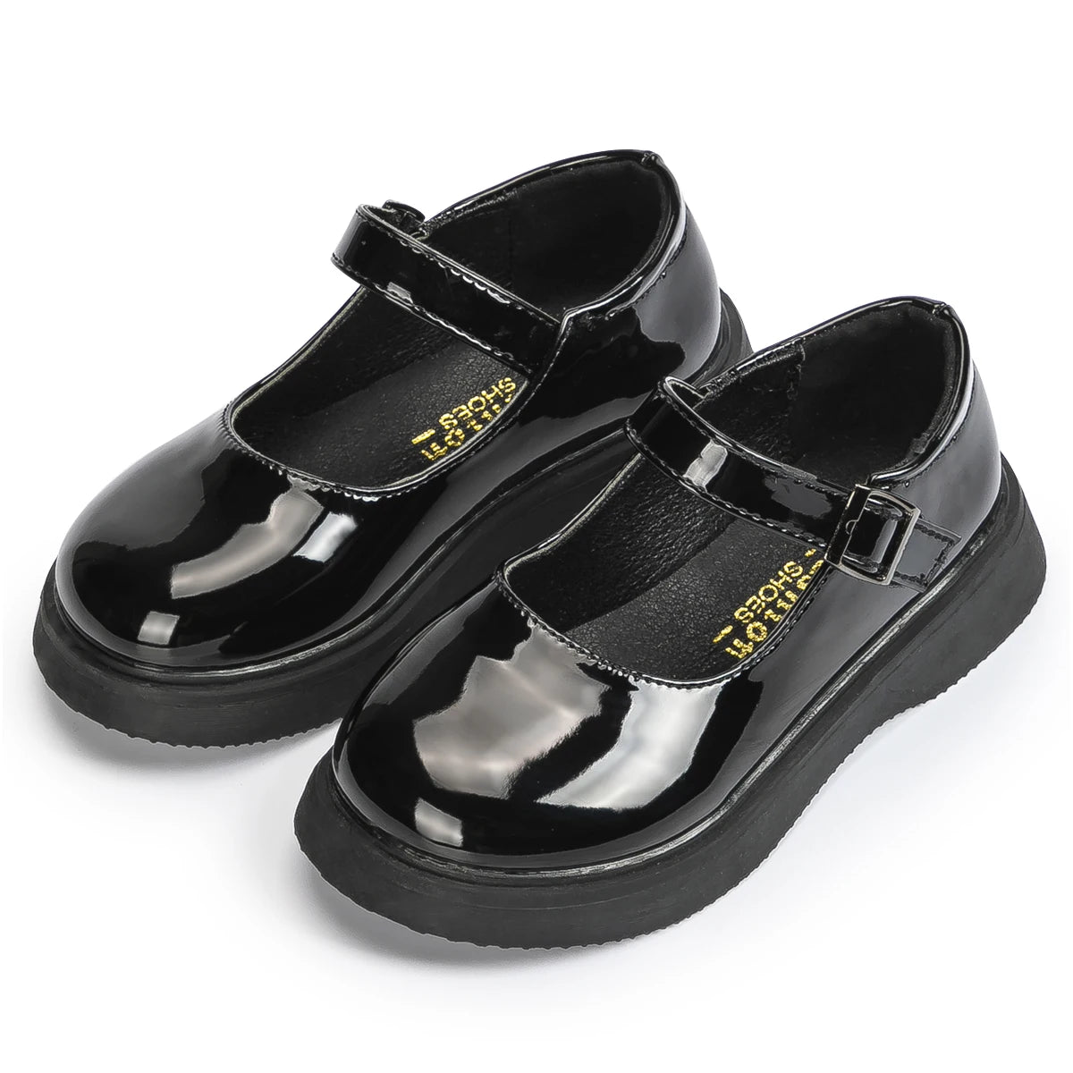 Girls Black Patent Leather Mary Jane Chunk School Shoes