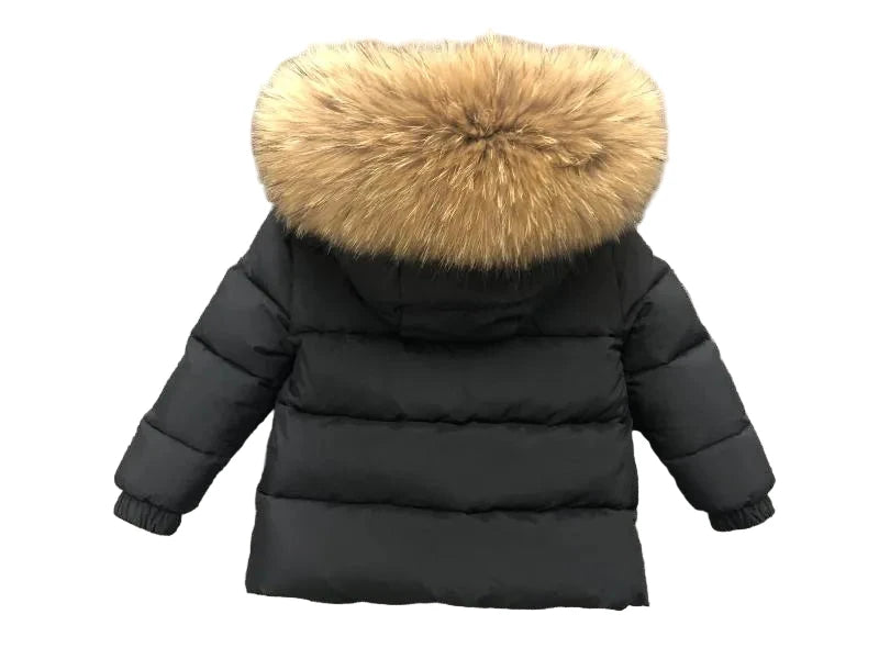 Winter Coat Black Matt finish Natural Racoon fur Hood