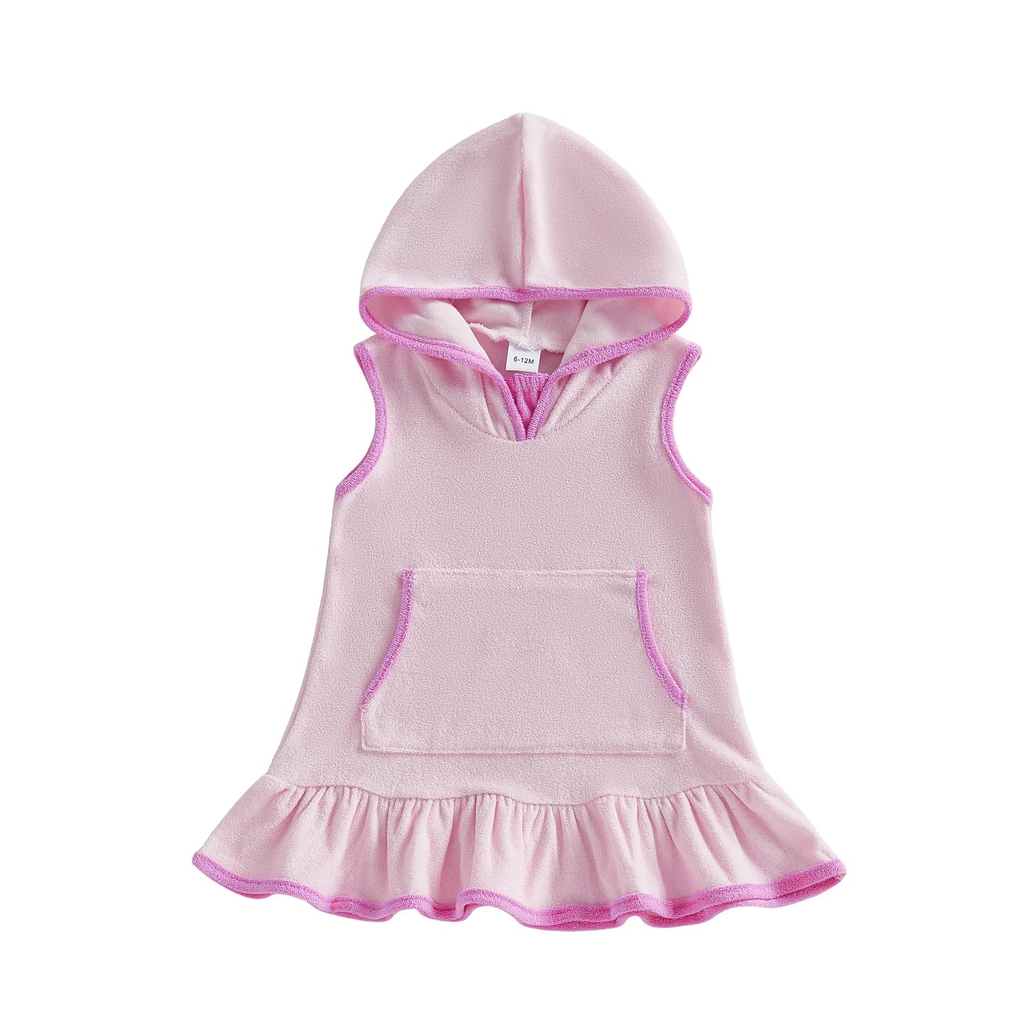 Little Girls Terry Towelling Cover-Up – Pink with Pink Trim (1–8 Years) *Preorder