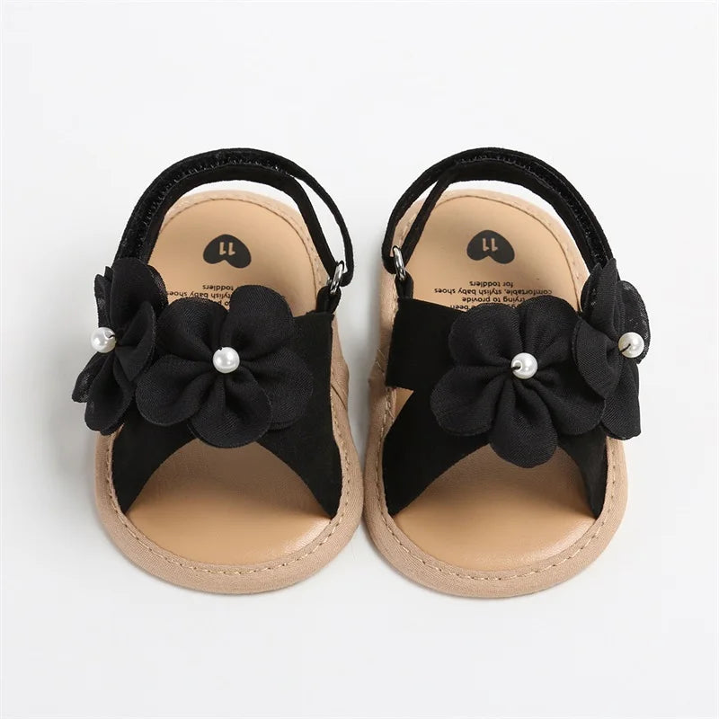 Baby Floral Sandals – Pink, White & Black *Online Product