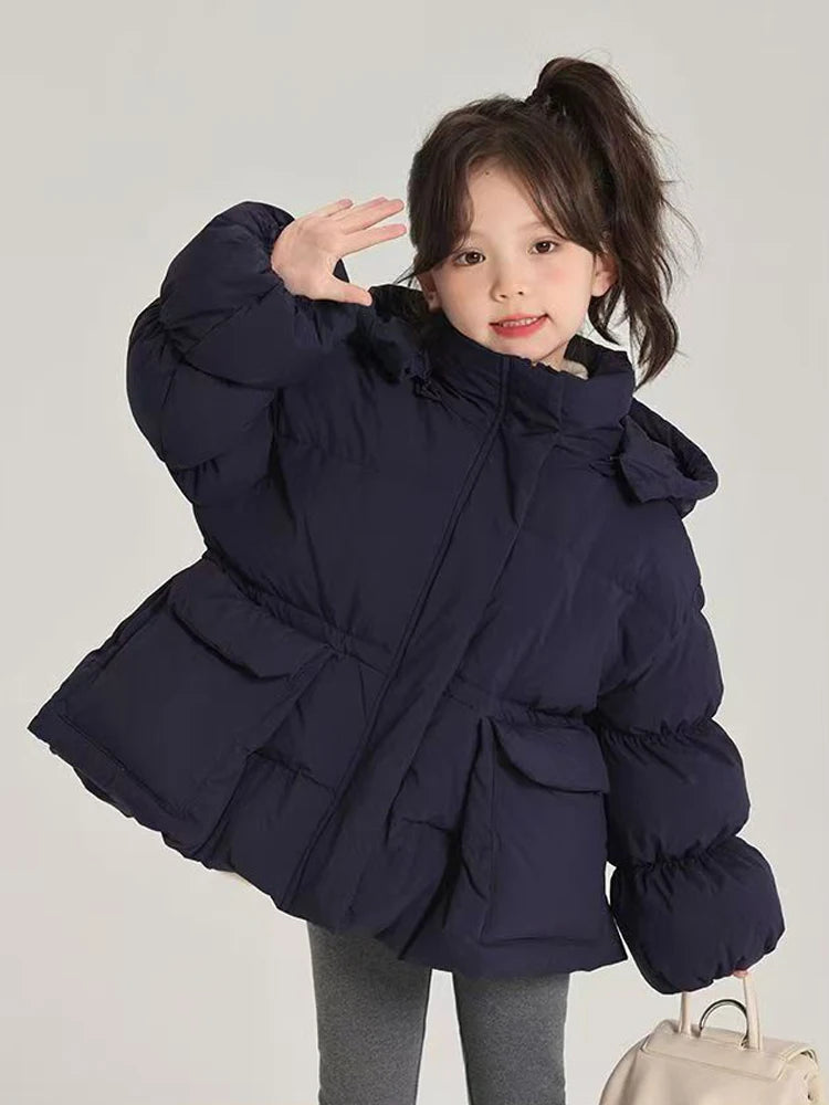 Girls Navy Blue Hooded Coat