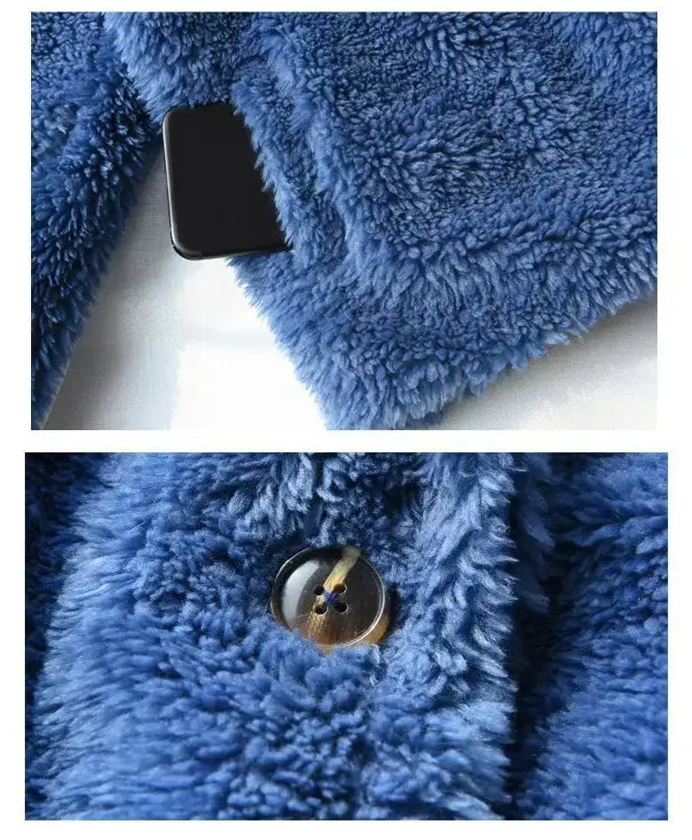 Girls Faux Fur Long Coat Navy Blue