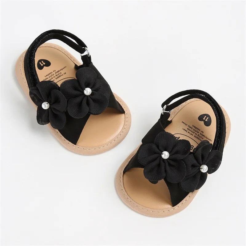 Baby Floral Sandals – Pink, White & Black *Online Product