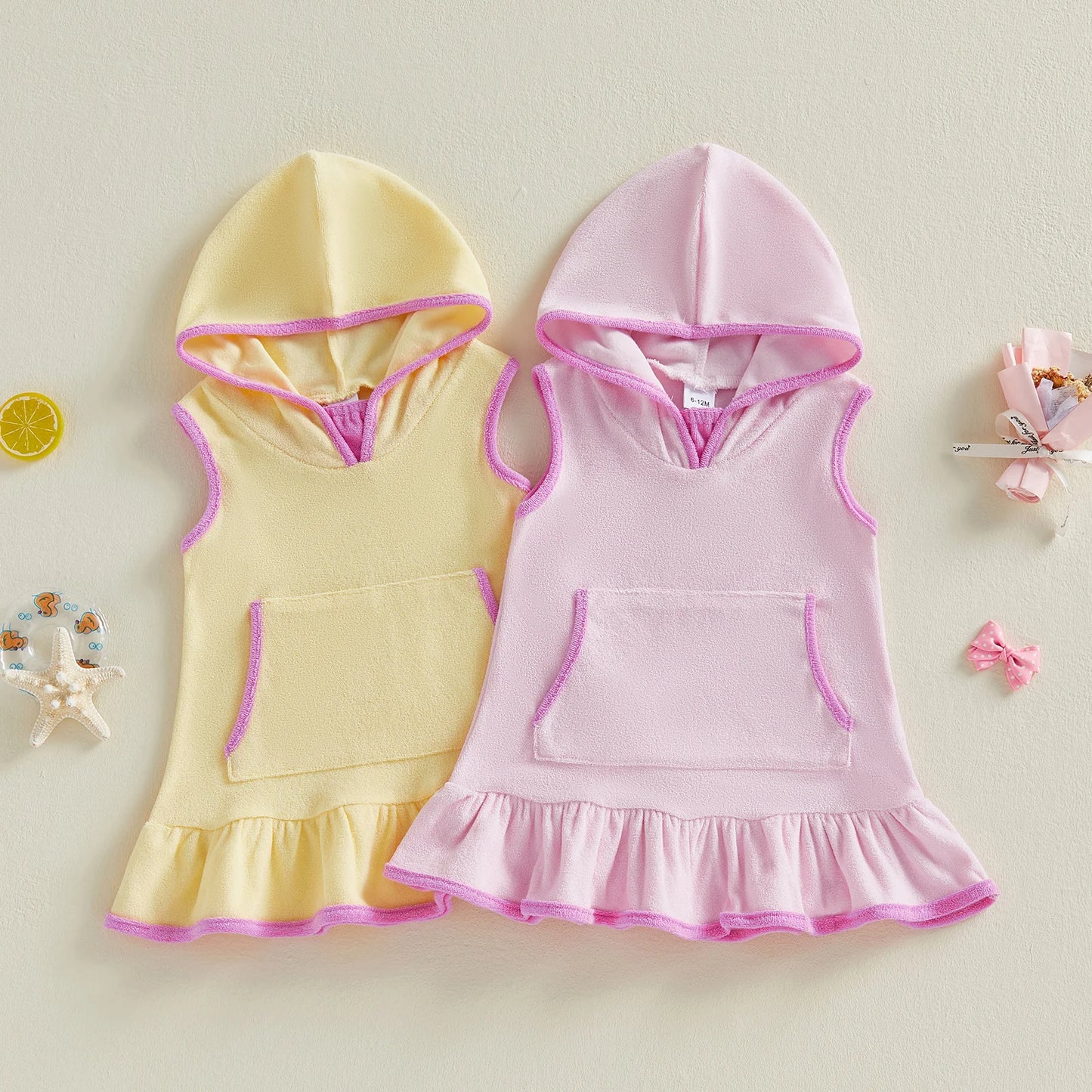 Little Girls Terry Towelling Cover-Up – Pink with Pink Trim (1–8 Years) *Preorder