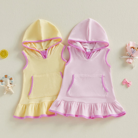 Little Girls Terry Towelling Cover-Up – Pink with Pink Trim (1–8 Years) *Preorder