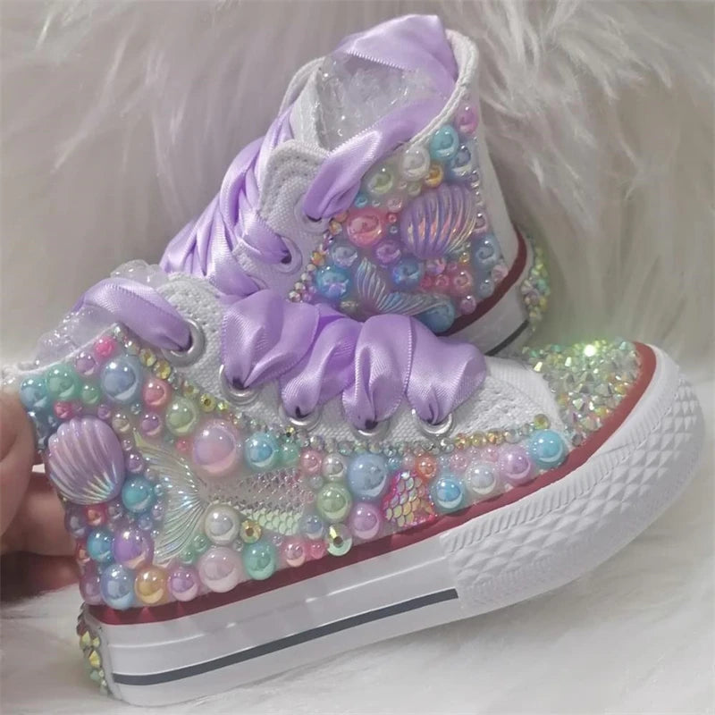 Dolly Bling Baseball Canvas Baseball Boots Pastel Pearl Jewels