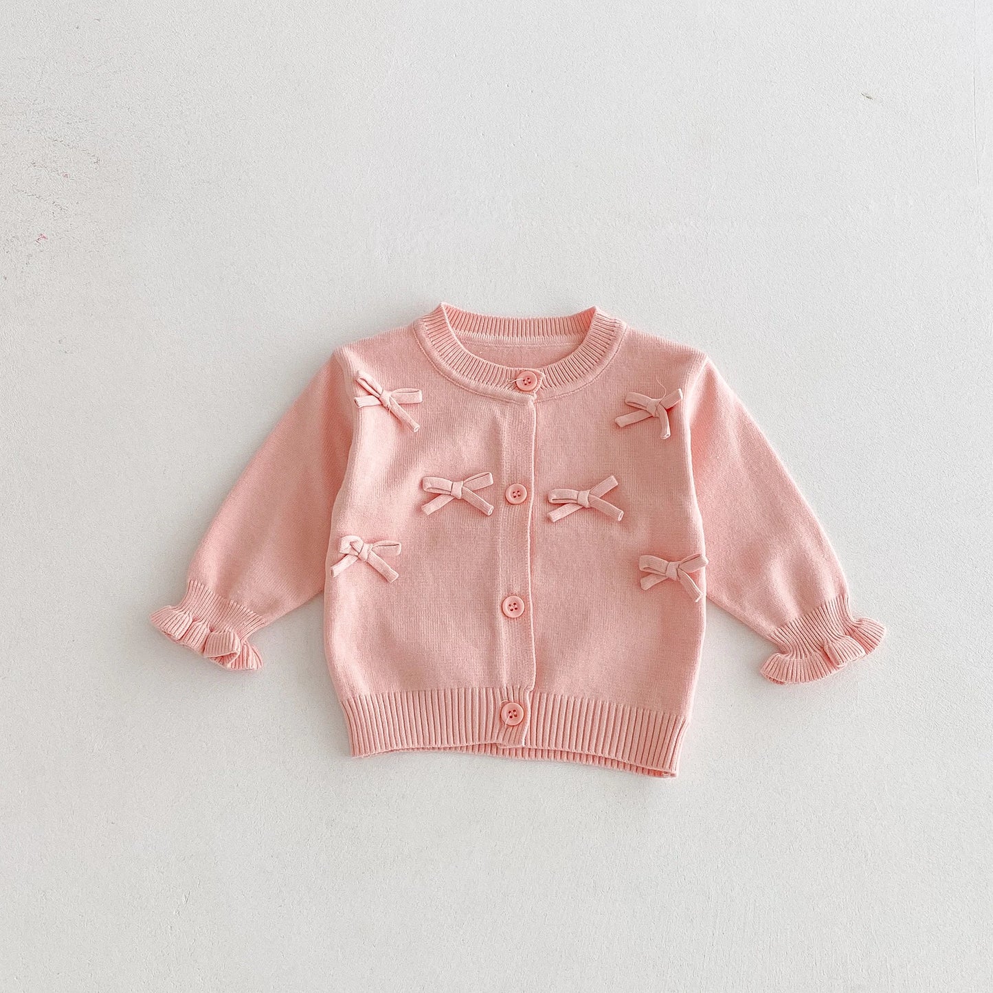 Baby Girls Bow Knit Cardigan – Pink & Cream *Online Product
