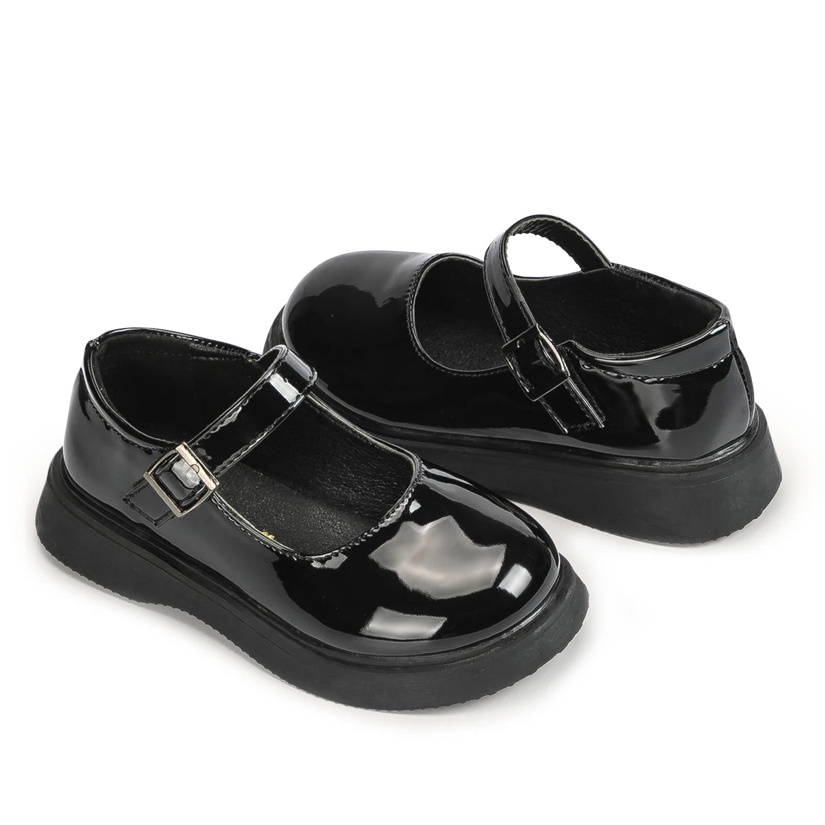 Girls Black Patent Leather Mary Jane Chunk School Shoes