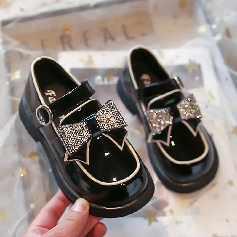 Girls Black Patent Leather Bling School Shoes