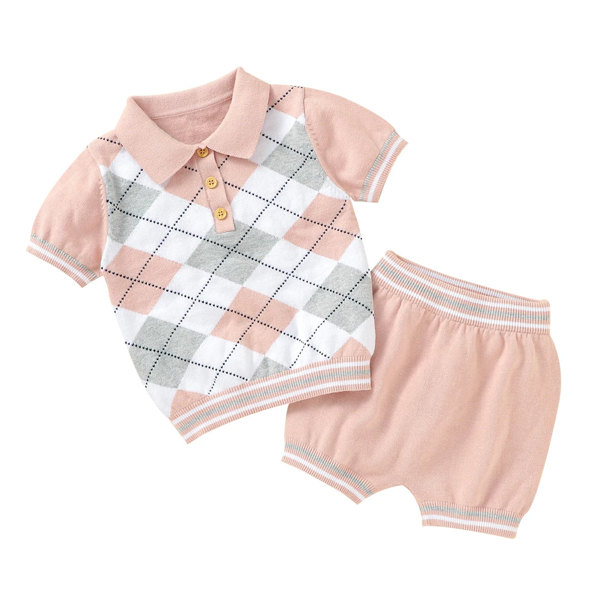 Baby Boys Peach Check Knit Set *Online Product