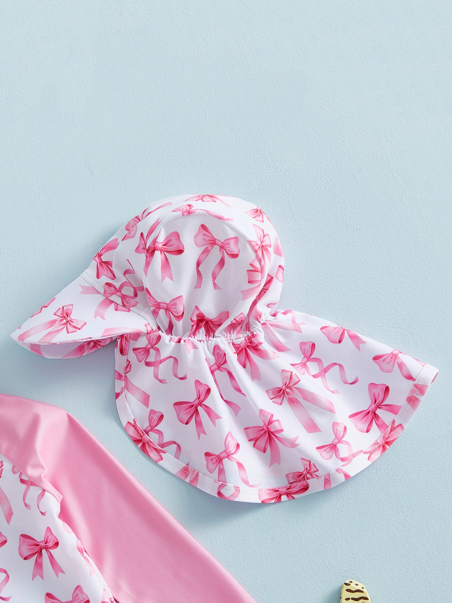 Girls Bow Print Long Sleeve Swim Romper with Sun Hat (1-3 Years) *Preorder