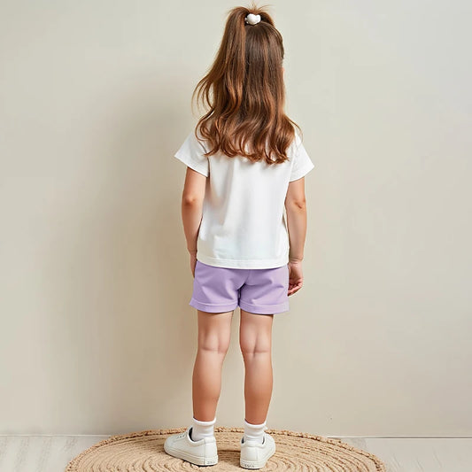 Girls Butterfly T-Shirt & Lilac Shorts Set (Ages 2–7) *Online Product