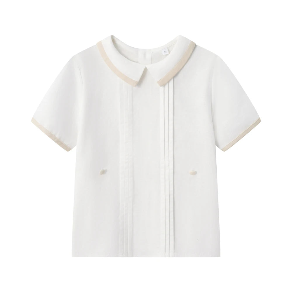 Baby Boys Classic Stone & White Peter Pan Collar Short Set *Online Product