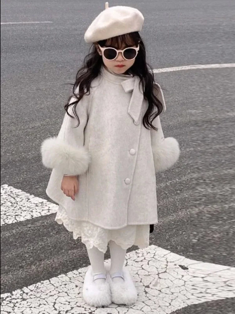 Girls Wool Over Coat Ivory