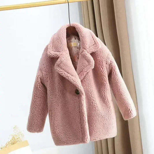 Girls Faux Fur Long Coat Baby Pink