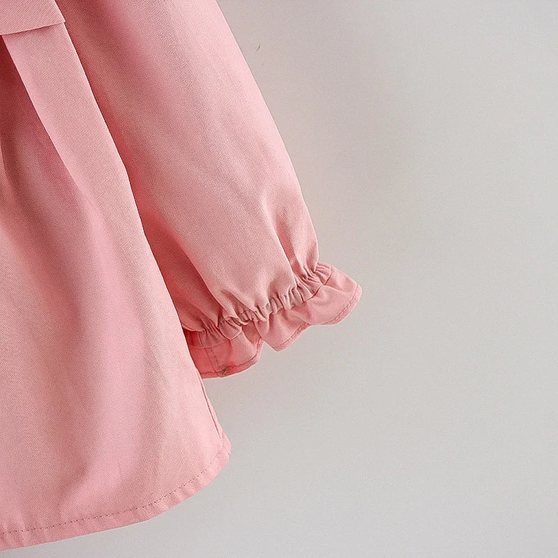 Baby light pink hooded jacket sleeve with gathered elastic cuff.