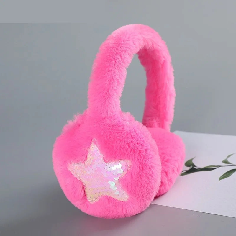 Girls Earmuffs Fushia Pink Star