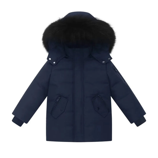 Boys Navy Long Parker Coat