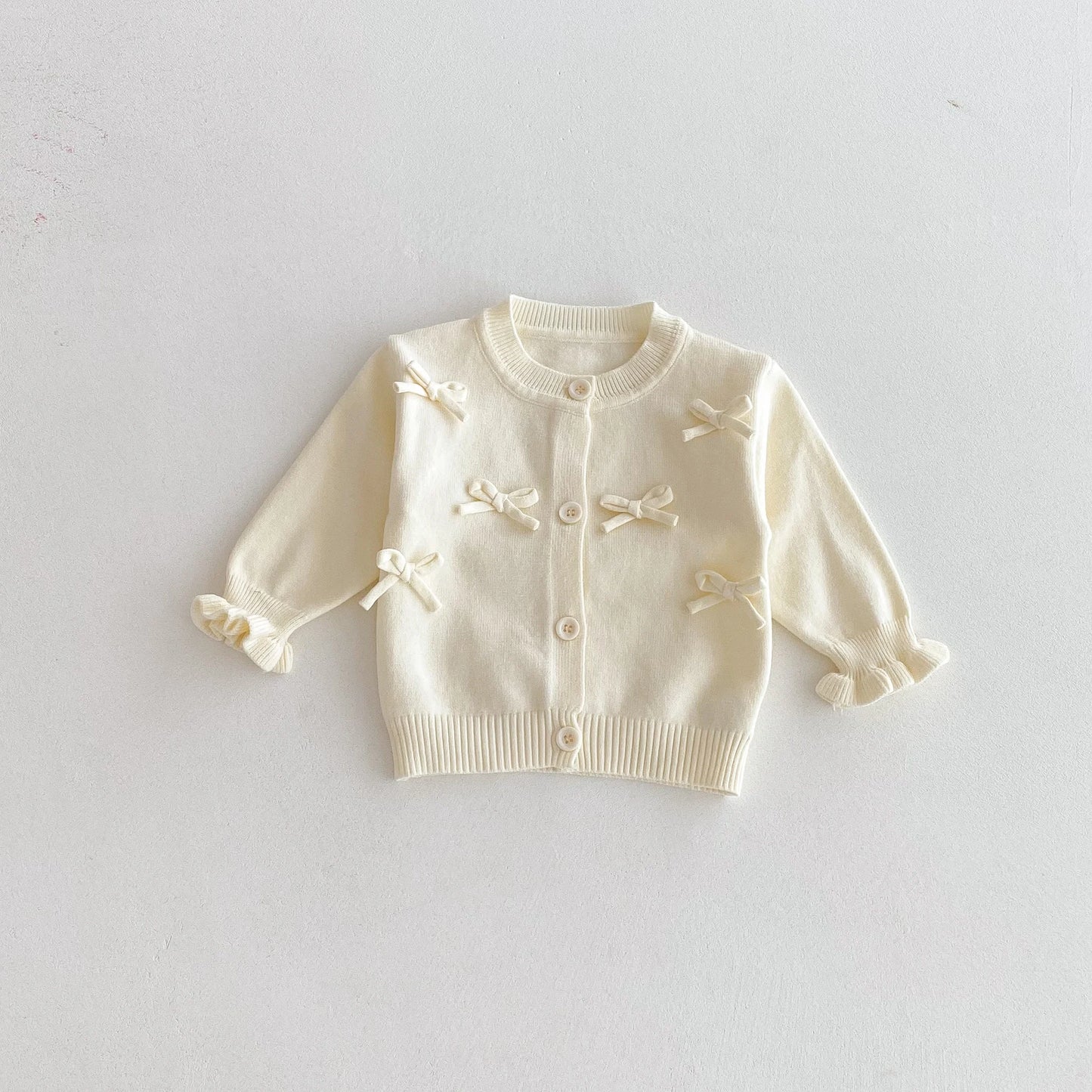 Baby Girls Bow Knit Cardigan – Pink & Cream *Online Product