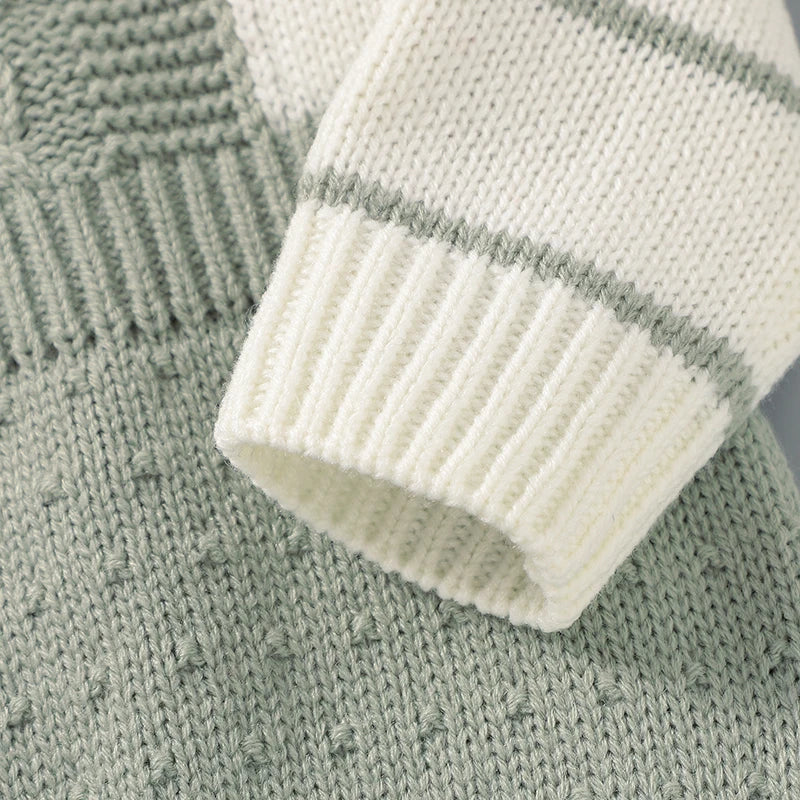 Baby Boys Knitted Romper Set Grey Striped