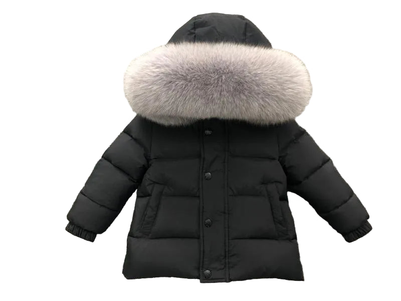 Winter Coat Black Mat finish Racoon fur Hood