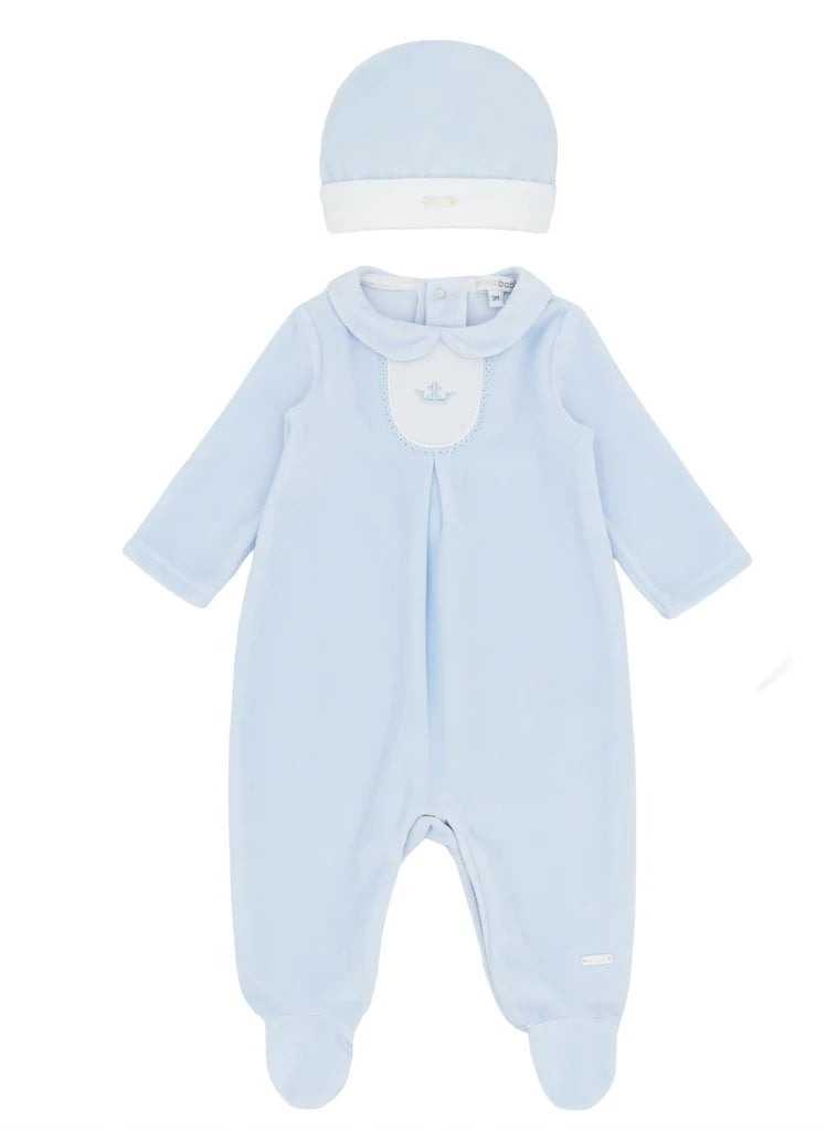 Blues Baby Boys Blue Velour Romper & Hat *Preorder