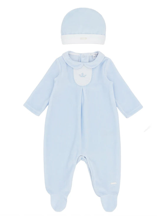 Blues Baby Boys Blue Velour Romper & Hat *Preorder