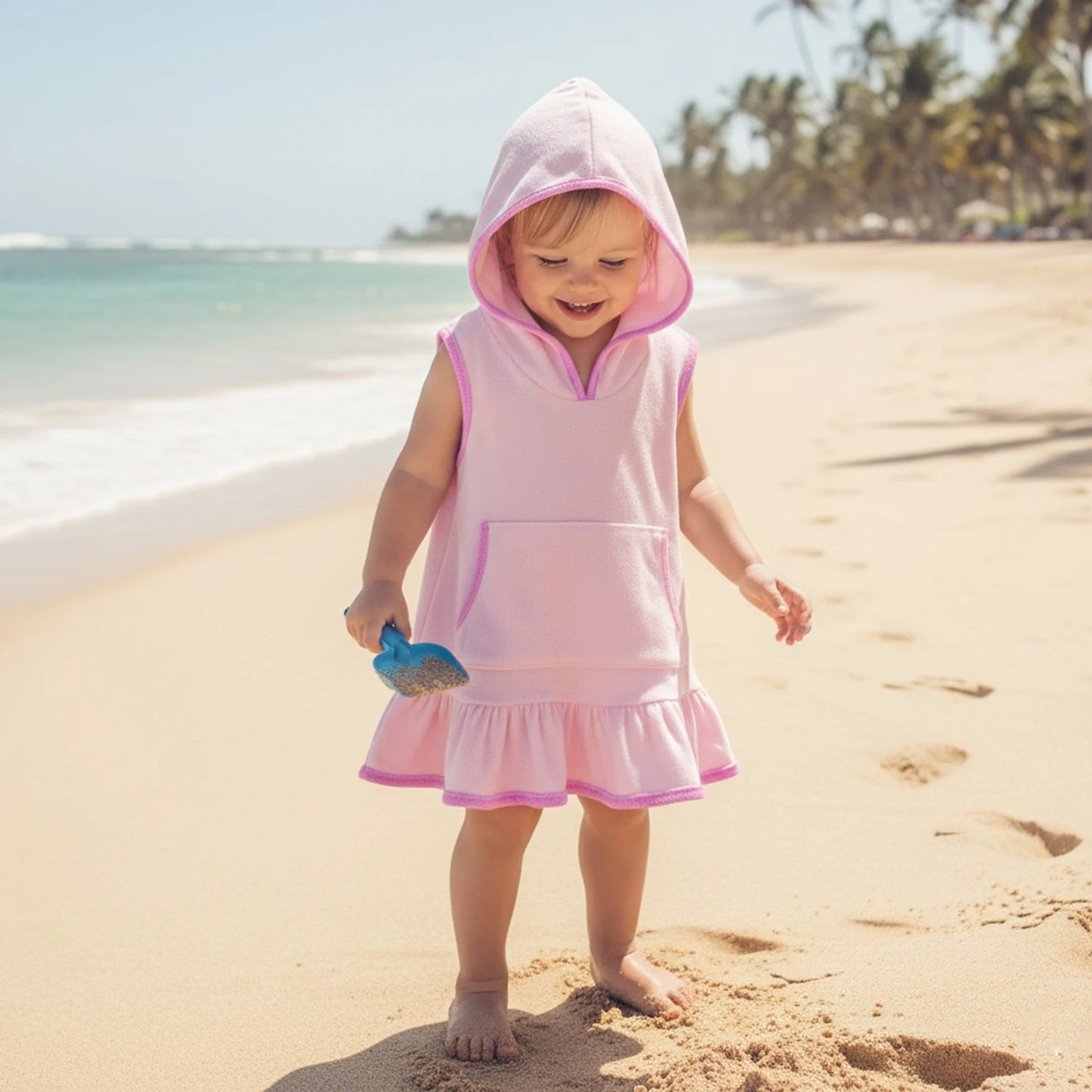 Little Girls Terry Towelling Cover-Up – Pink with Pink Trim (1–8 Years) *Preorder