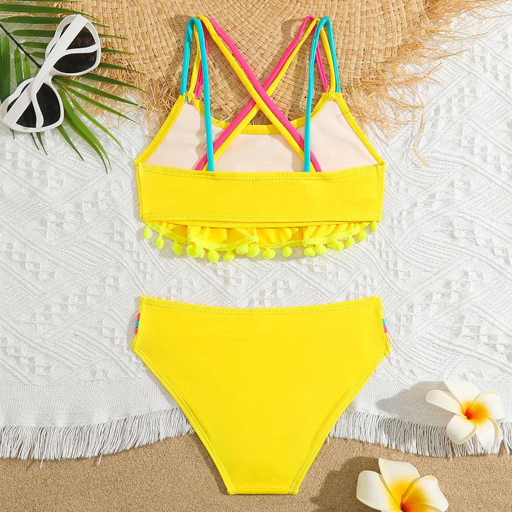 Girls Bright Yellow 2 piece Boho Bikini