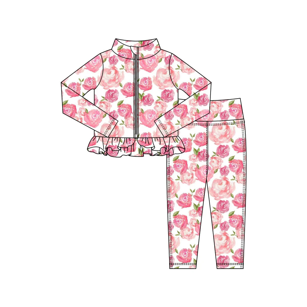 Core Gym Wear Pink Floral Ruffle Hem  (Preorder)