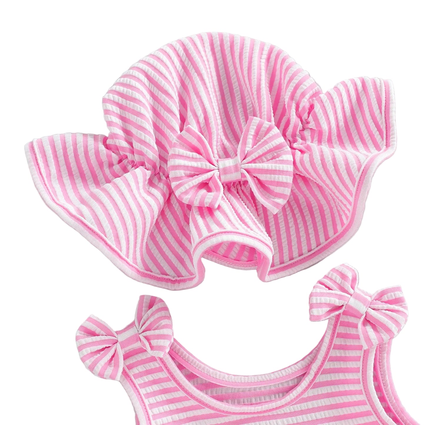 Girls 2-Piece Swim Set Pink with Matching Sun Hat (6 Months–3 Years) *Preorder