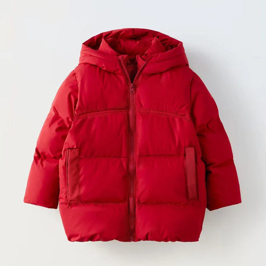 Boys Hooded Puffer Jacket – Red | Winter Coat | Ages 3–10