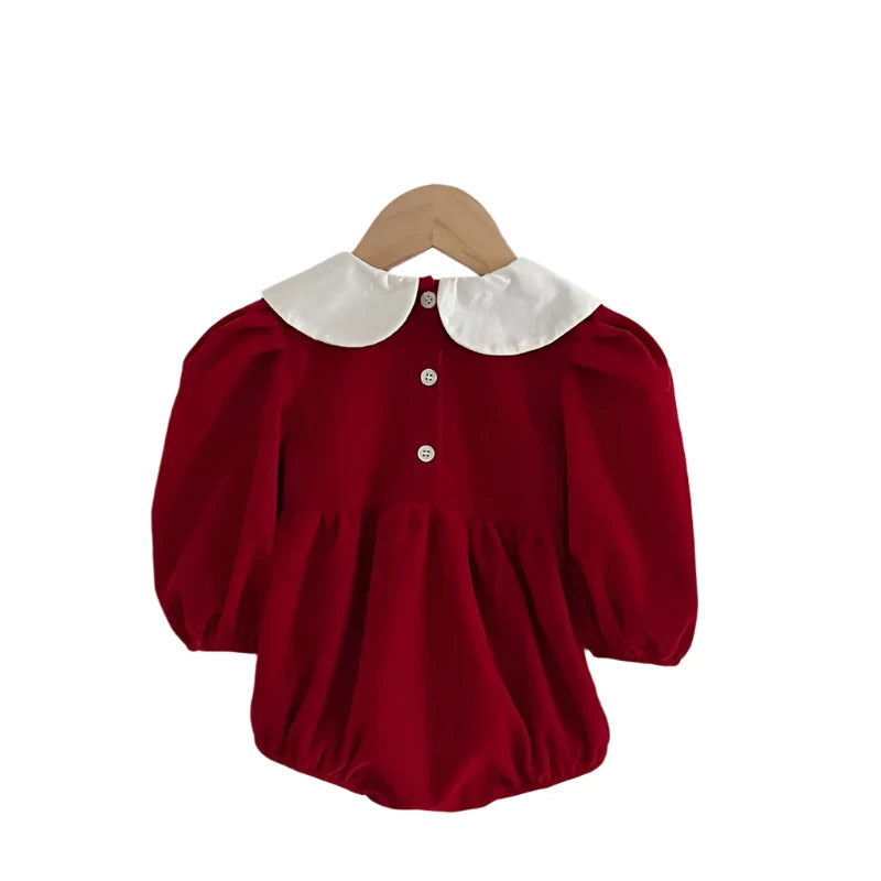 Baby Girls Red Christmas Embroidered Romper