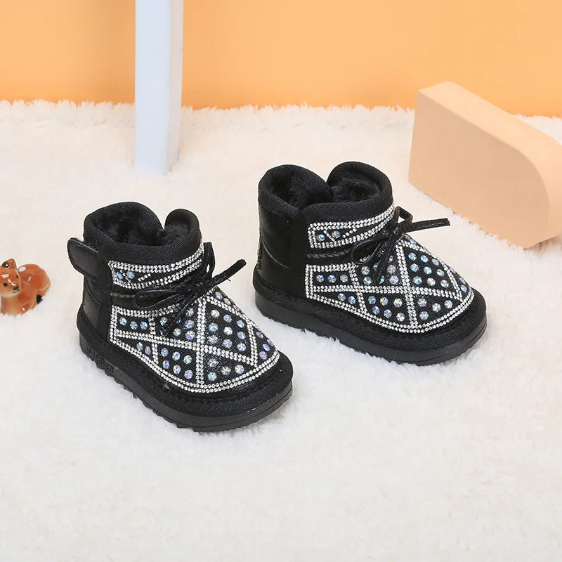 Dolly Bling BlackJewelled Faux Fur Snow Boots *Made to order