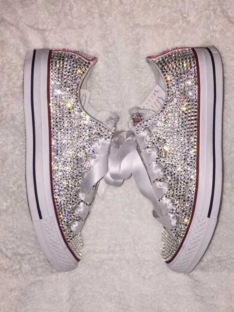 Silver glitter canvas high-top sneakers with white bows, Dolly Bling