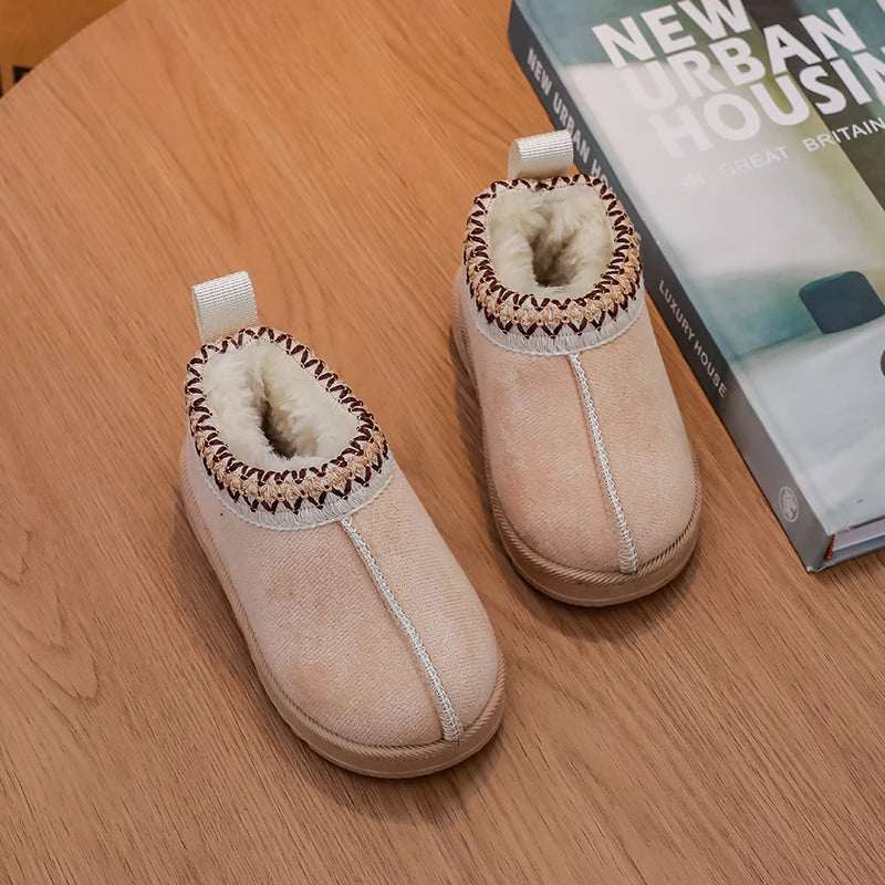 Girls Ankle Faux Fur Shoe - Sand