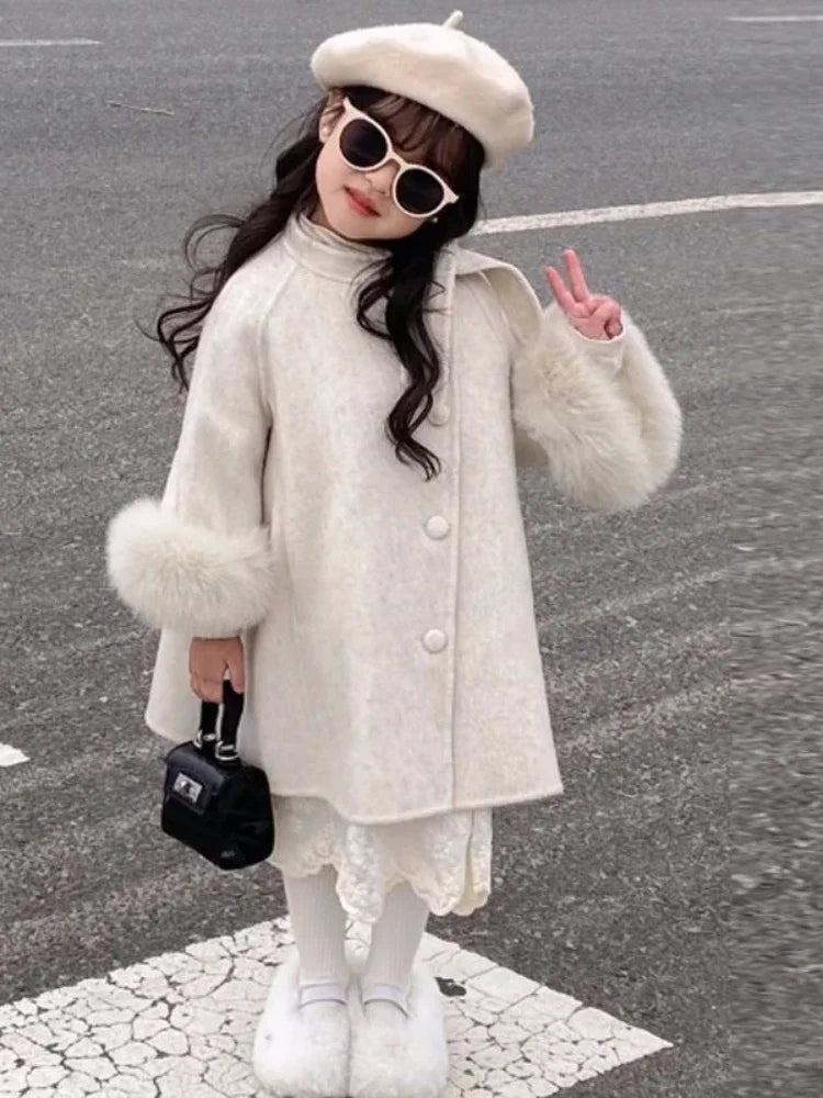 Girls Wool Over Coat Ivory