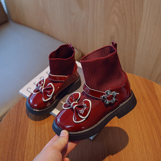 Girls Red Mini Bow Socks Boot
