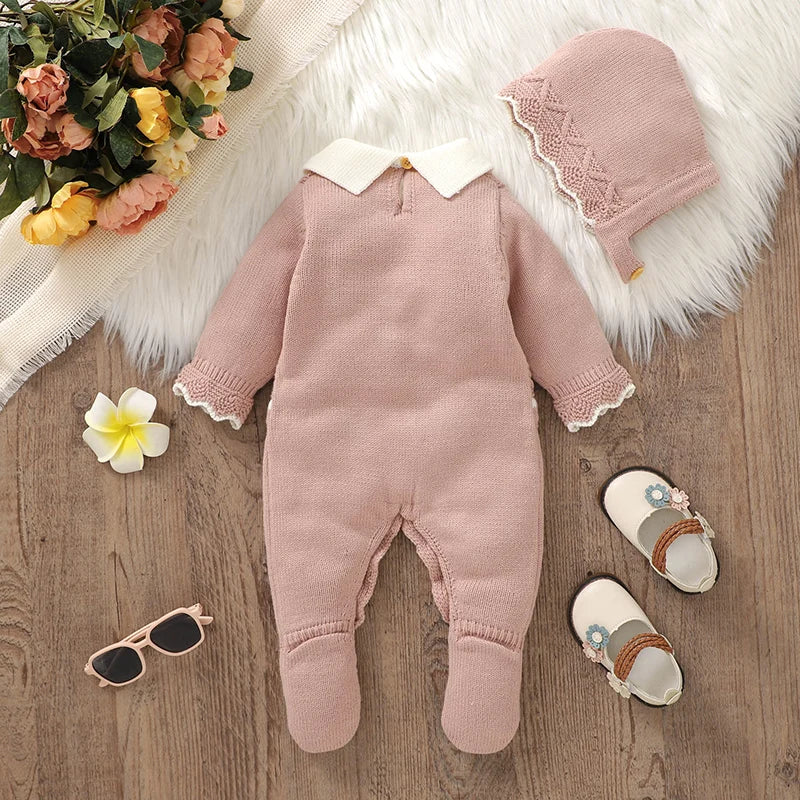 Baby Girls Blush Pink Romper and Hat Set