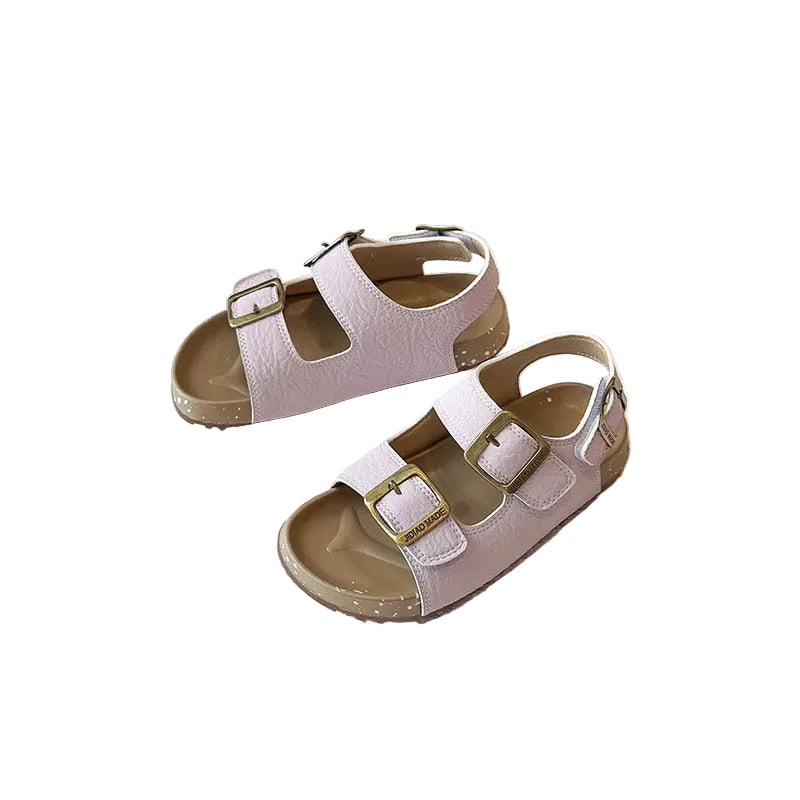 Kids double buckle summer sandals, pink, two buckles with open toe