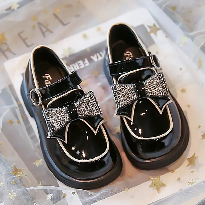 Girls Black Patent Leather Bling School Shoes