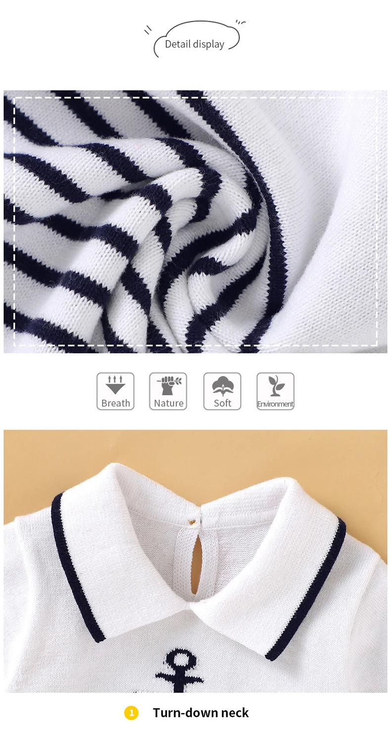 Baby Boys Navy Blue Nautical Knit Bodysuit with Collar *Online Product