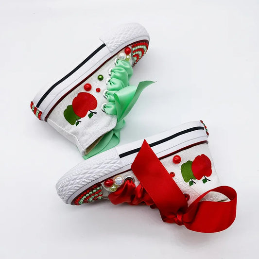 Dolly Bling Baseball Boots Red Cherries Canvas *