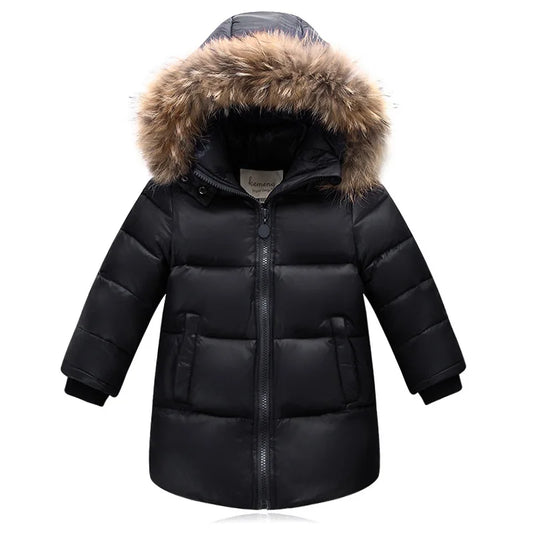 Winter Black Coat Faux Fur Hood