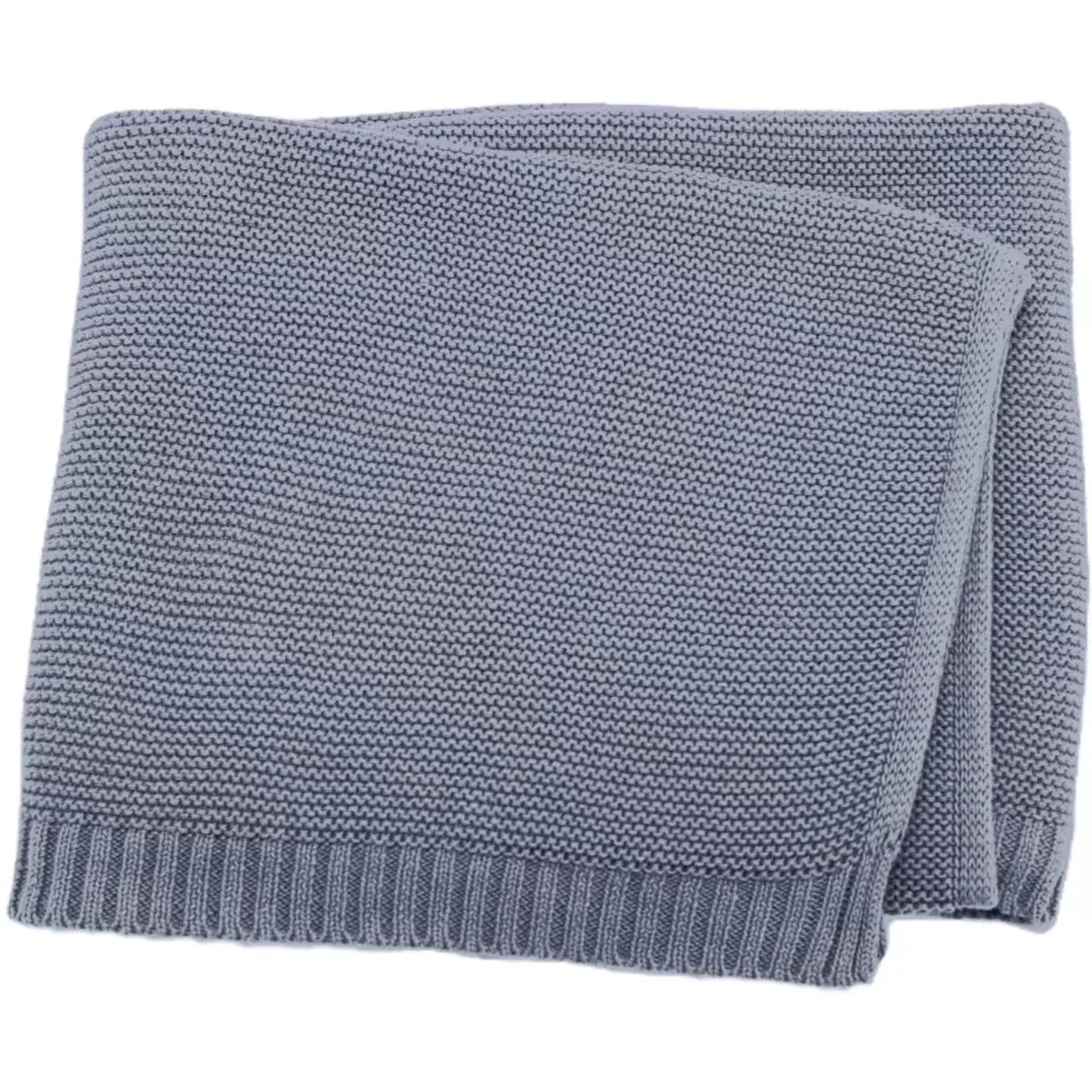 Baby knitted swaddle blanket in light gray with ribbed bottom edge