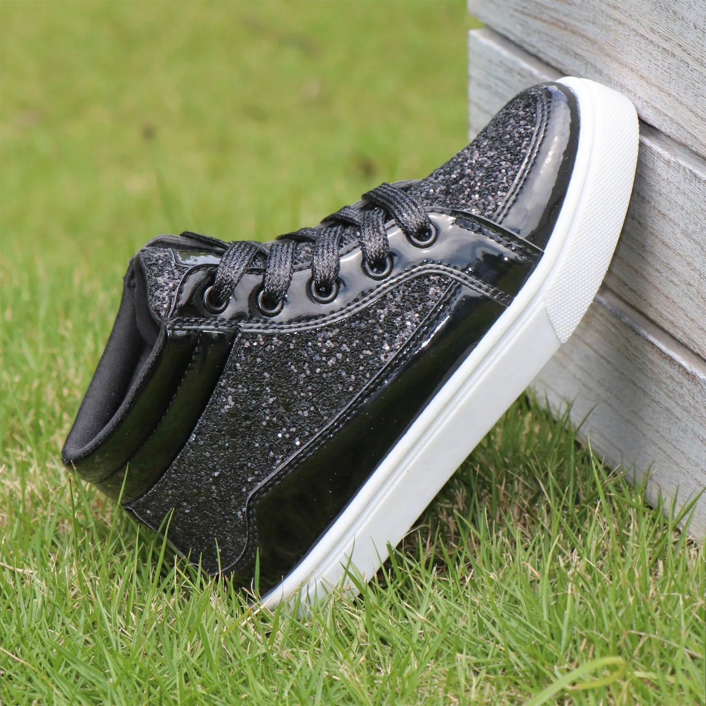 Girls Black Glitter High Top Boots