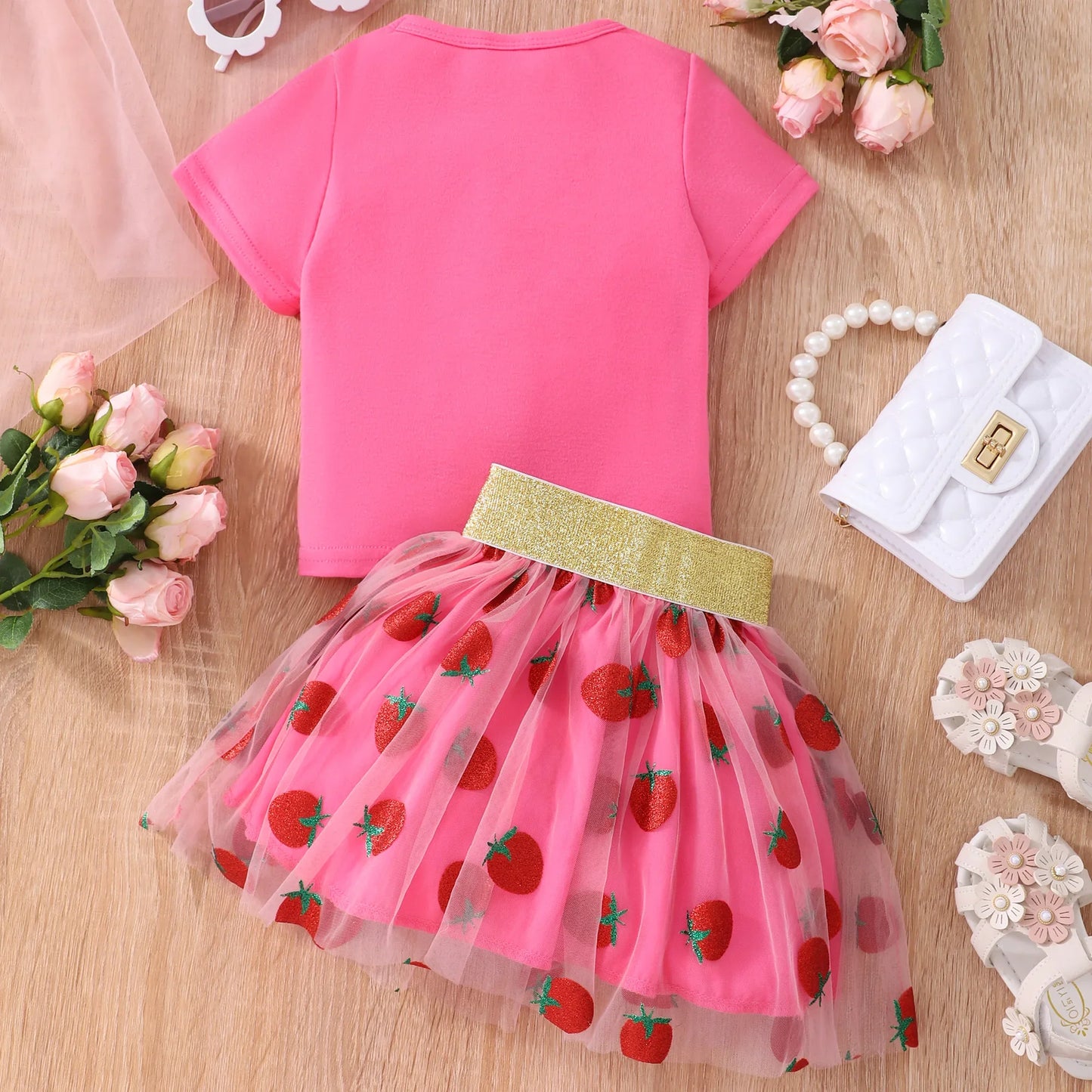 Girls Strawberry Tulle Skirt Set